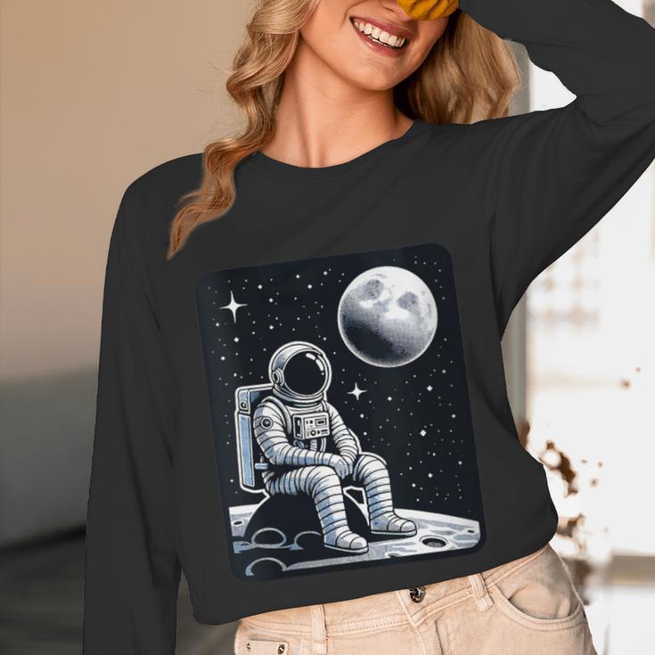 Aesthetic Spaceman Astronaut On The Moon Space Introvert Unisex Long Sleeve T-Shirt