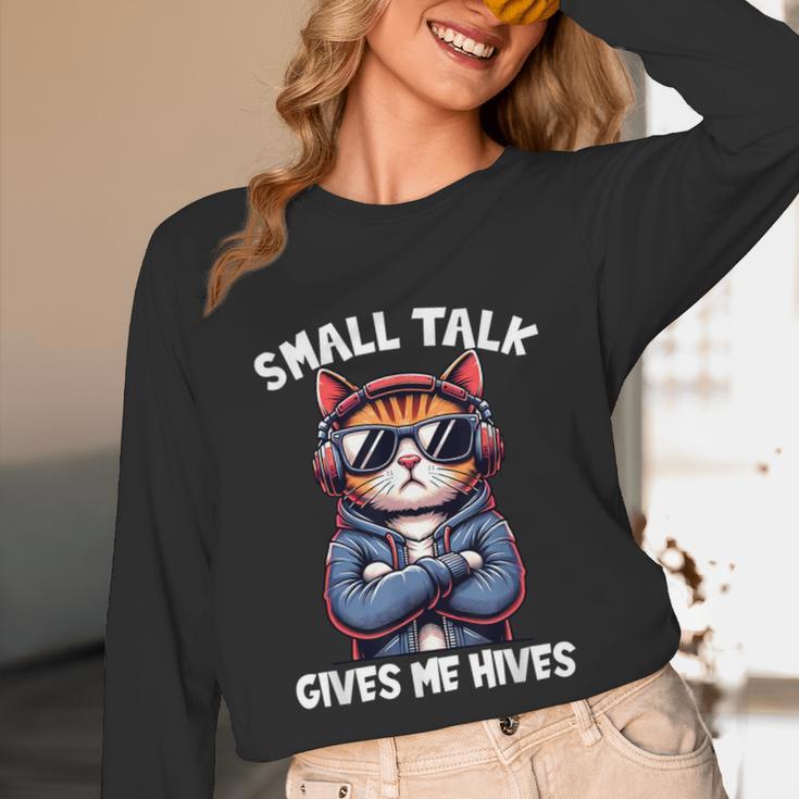 Anti Social Anxiety Mindfulness No Small Talk Introvert Cat Men Women Unisex Long Sleeve T-Shirt