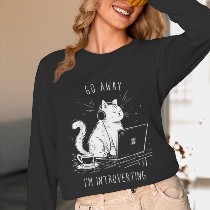 Antisocial Introvert Cat With Coffee On Computer Emo Goth For Men Women Unisex Long Sleeve T-Shirt Antisocial Introvert Cat With Coffee On Computer Emo Goth For Men Women Unisex Long Sleeve T-Shirt