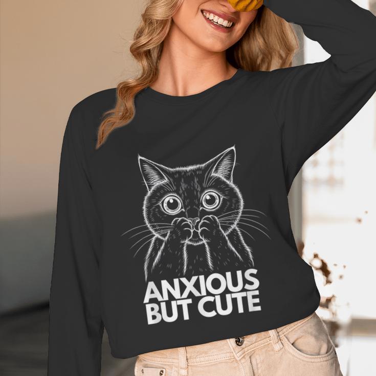 Anxious But Cute Anxiety Meme Cat Lover Introvert Unisex Long Sleeve T-Shirt Anxious But Cute Anxiety Meme Cat Lover Introvert Unisex Long Sleeve T-Shirt