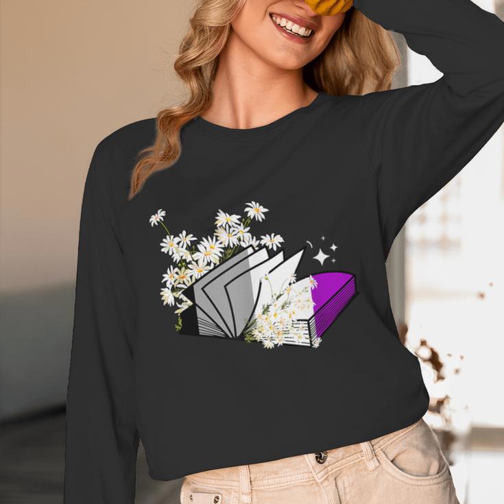 Asexual Book Lover LGBT Reading Pride Ace Flag Daisy Unisex Long Sleeve T-Shirt