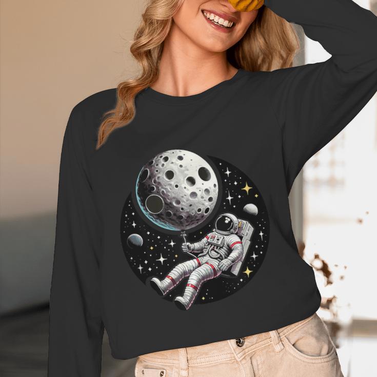 Astronaut Aesthetic Holding Moon Balloon Planets Introvert Unisex Long Sleeve T-Shirt