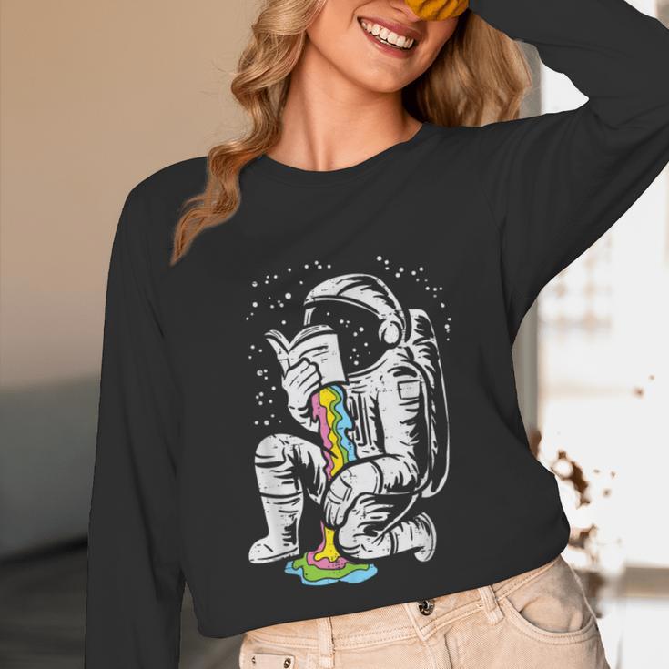 Astronaut Reading Book Space Galaxy Bookworm Men Women Kids Unisex Long Sleeve T-Shirt