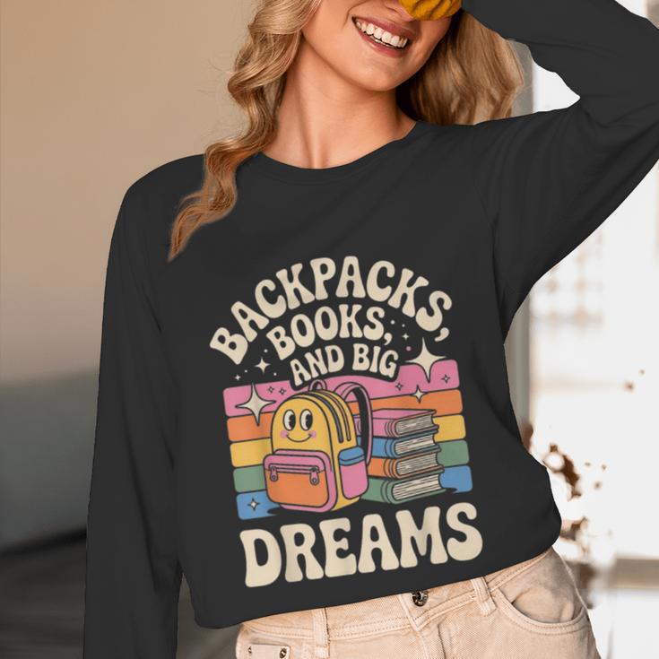 Backpacks Books And Big Dreams Cute Back To School Unisex Long Sleeve T-Shirt Backpacks Books And Big Dreams Cute Back To School Unisex Long Sleeve T-Shirt