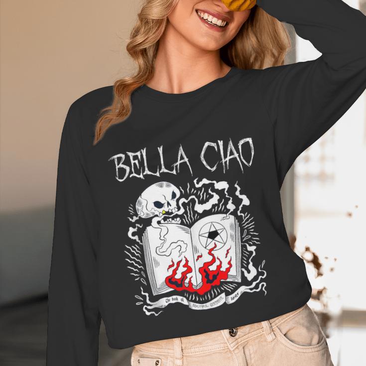 Bella Ciao Goodbye Beautiful Skull Book Of Dark Magic Occult Unisex Long Sleeve T-Shirt