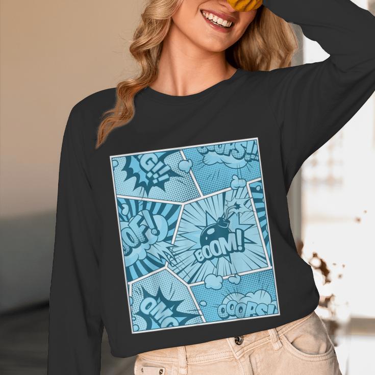 Blue Comic Book Blue Graphic Unisex Long Sleeve T-Shirt