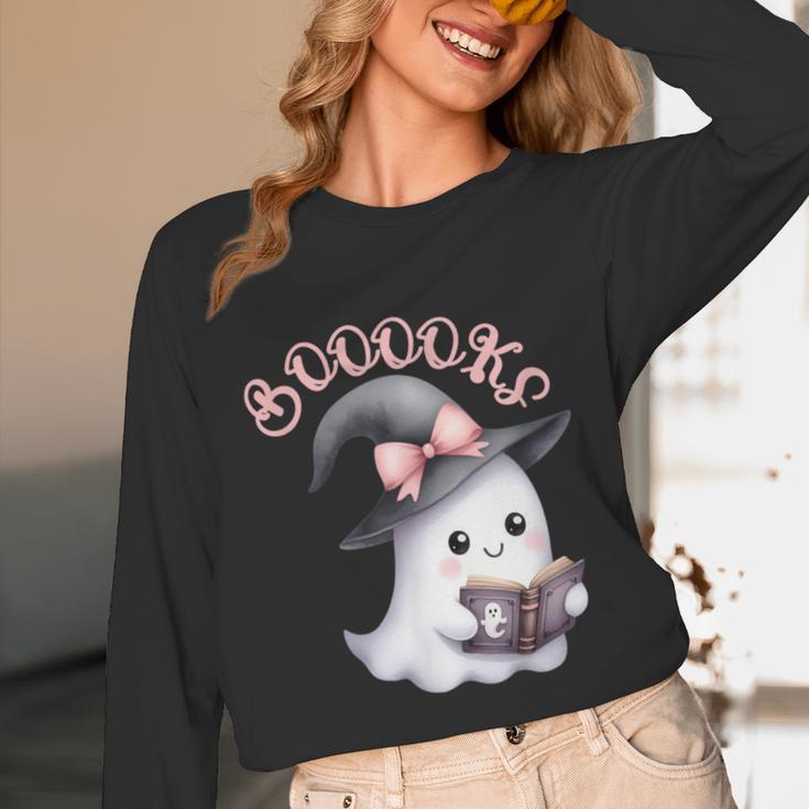 Boo Ghost Books Coquette Bow Halloween Women School Teacher Unisex Long Sleeve T-Shirt