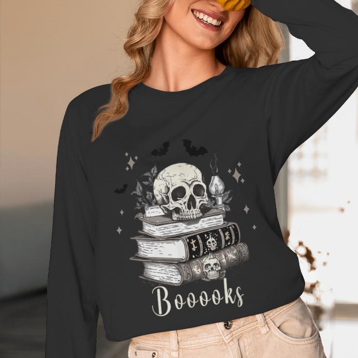 Boo Skeleton Skull Books Halloween Women School Teacher Kid Unisex Long Sleeve T-Shirt Boo Skeleton Skull Books Halloween Women School Teacher Kid Unisex Long Sleeve T-Shirt
