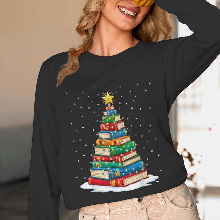 Book Christmas Tree Xmas Lights Book Lover Teacher Librarian Unisex Long Sleeve T-Shirt