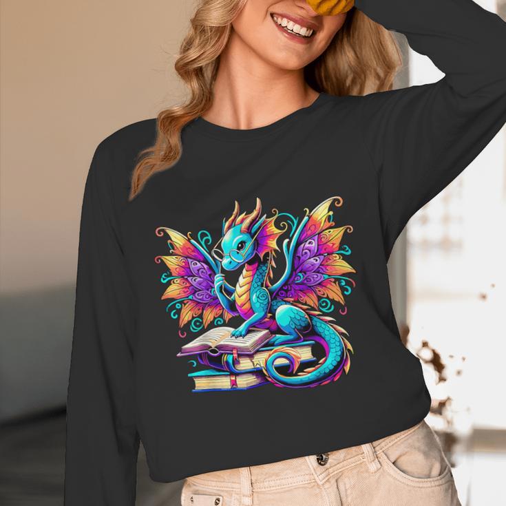 Book Dragon Reading Unisex Long Sleeve T-Shirt Book Dragon Reading Unisex Long Sleeve T-Shirt