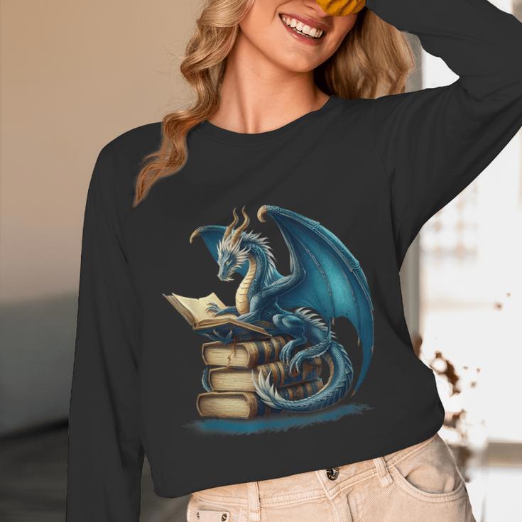 Book Lover Bookworm Reading Books Dragon Sci-Fi Character Unisex Long Sleeve T-Shirt