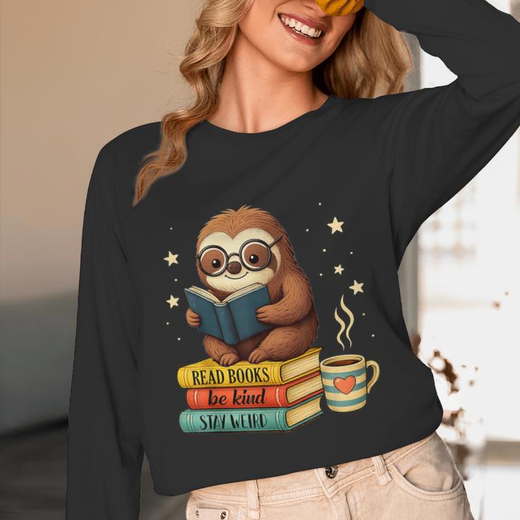 Book Lover Sloth Reading Bookish Library Read Books Be Kind Unisex Long Sleeve T-Shirt