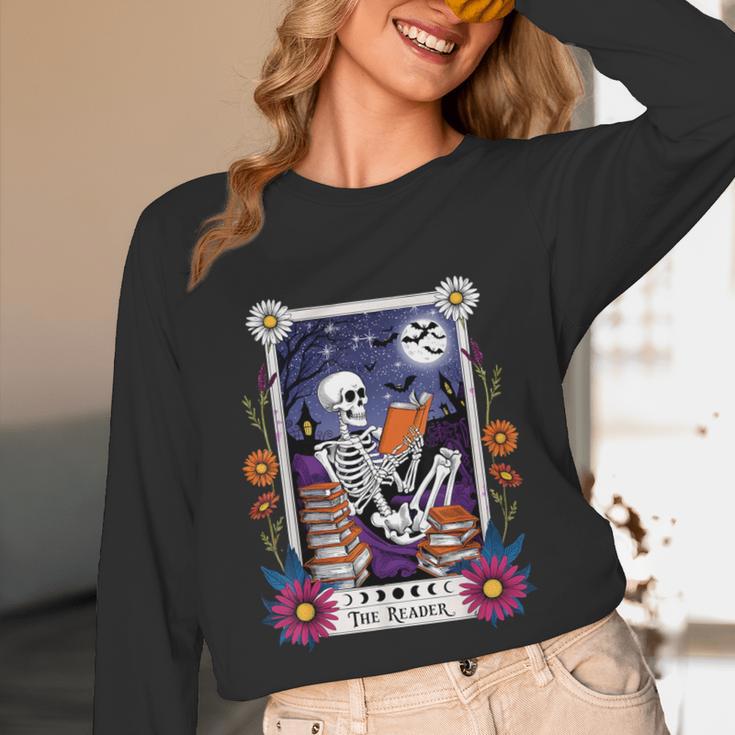Book Lover Tarot Card The Reader Mystic Skeleton Unisex Long Sleeve T-Shirt