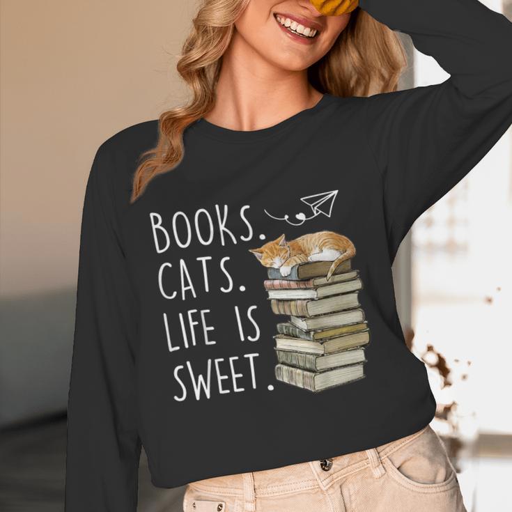 Book Lovers Books Cats Life Is Sweet Cat Lovers Unisex Long Sleeve T-Shirt