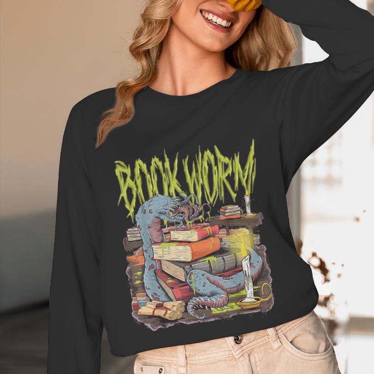 Graphic Book Worm Monster Horror Reading Book Lover Unisex Long Sleeve T-Shirt