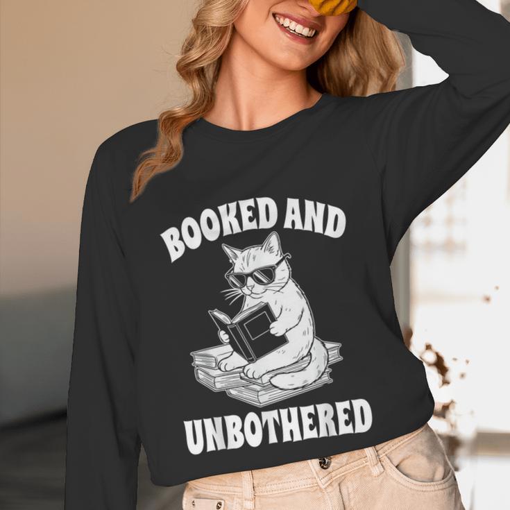 Booked And Unbothered Cat Reading Book Lovers Unisex Long Sleeve T-Shirt