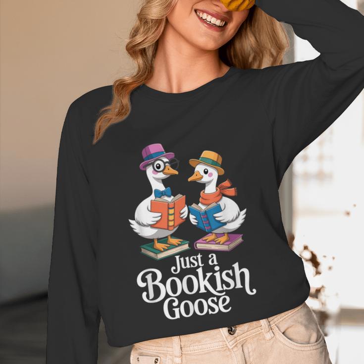 Bookish Goose Cute Geese With Hats Reading Books Unisex Long Sleeve T-Shirt
