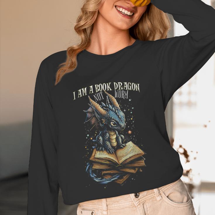 Bookish Quote I Am a Book Dragon Not a Worm Reading Book Unisex Long Sleeve T-Shirt