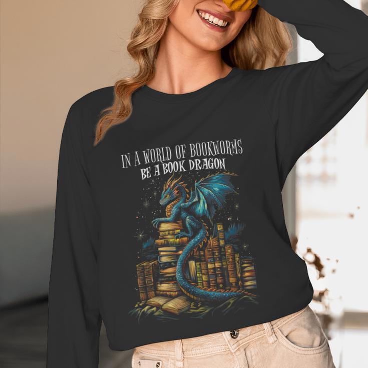 Bookish Quote In a World Of Bookworms Be a Book Dragon Unisex Long Sleeve T-Shirt