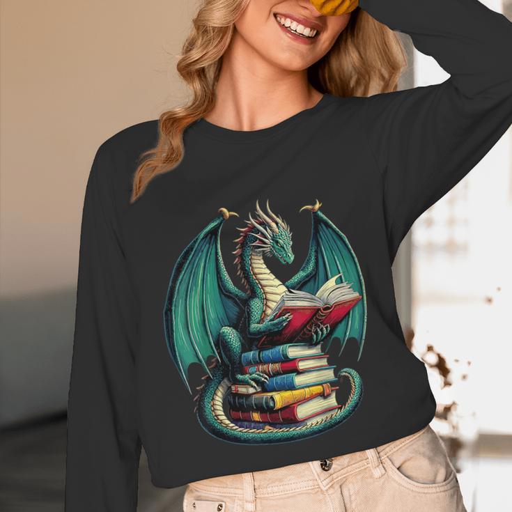 Books Dragon Reading Book Lover Unisex Long Sleeve T-Shirt
