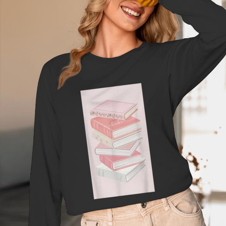 Books Flowers Art Flower Stack Pastel Feminine Unisex Long Sleeve T-Shirt