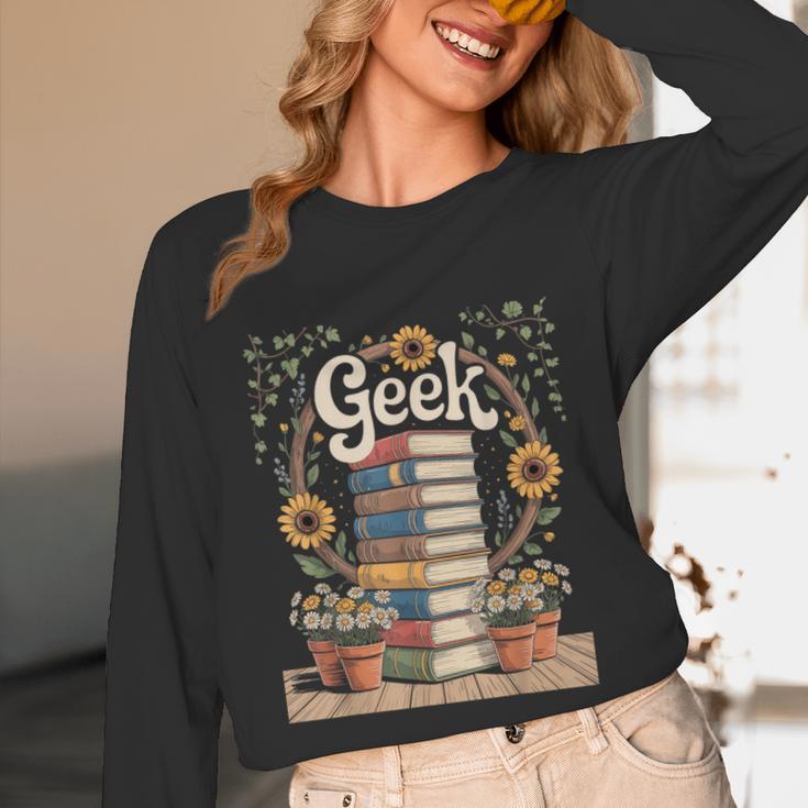 Books Geek Sunflower Floral Cute Vintage Books Reader Lover Unisex Long Sleeve T-Shirt