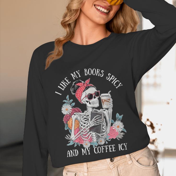I Like My Books Spicy And My Coffee ICY Skeleton Women Unisex Long Sleeve T-Shirt