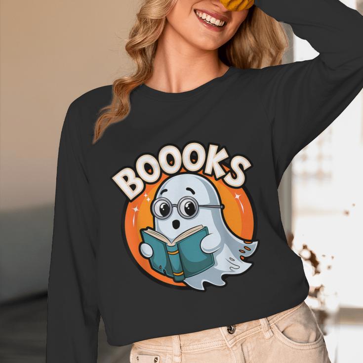 BOOOKS Cute Ghost Reading Books Halloween Unisex Long Sleeve T-Shirt