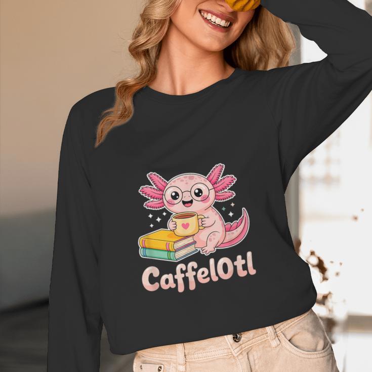 Caffelotl Cute Axolotl Pun Coffee Book Lover Kawaii Humor Unisex Long Sleeve T-Shirt