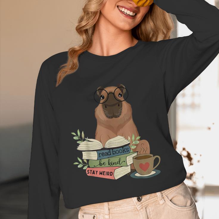 Capybara Glasses Reading Books Capybara Nerd Bookworm Unisex Long Sleeve T-Shirt