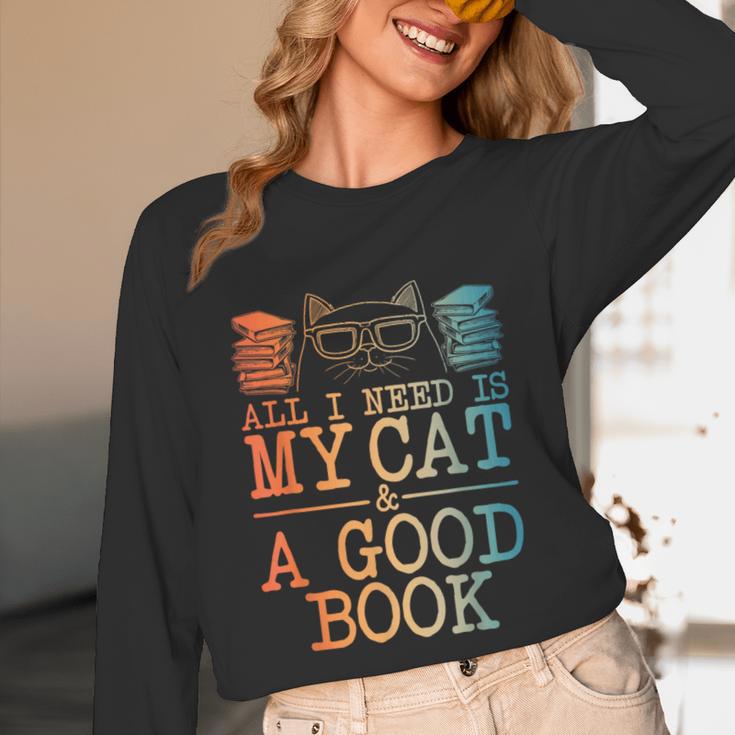 Cat & Book Art For Men Women Cat Librarian Novel Book Lover Unisex Long Sleeve T-Shirt