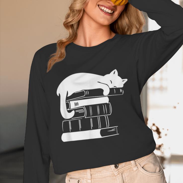 Cat Book Books And Cats Cat Lover Cat Mom Book Lovers Unisex Long Sleeve T-Shirt