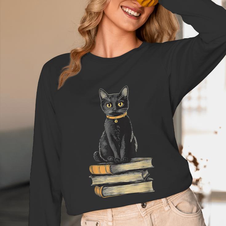 Cat Sitting On Books Unisex Long Sleeve T-Shirt