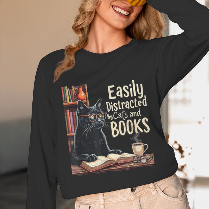 Cats And Books Book & Cat Lover Easily Distracted By Unisex Long Sleeve T-Shirt
