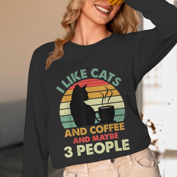 Cats Coffee & 3 People Tee Cute Font Introvert Humor Unisex Long Sleeve T-Shirt Cats Coffee & 3 People Tee Cute Font Introvert Humor Unisex Long Sleeve T-Shirt