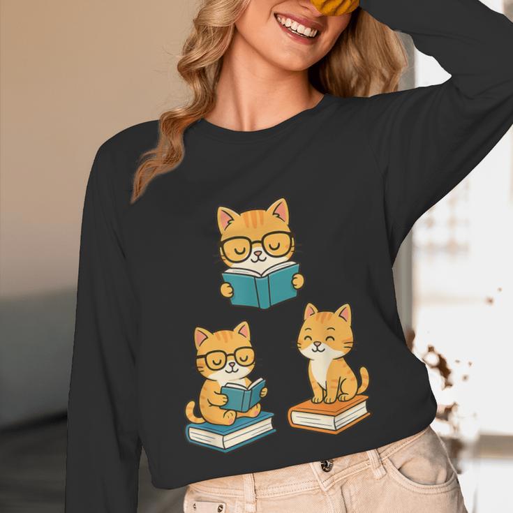 Cats Reading Book Lover Reading Bookworm Reader Unisex Long Sleeve T-Shirt