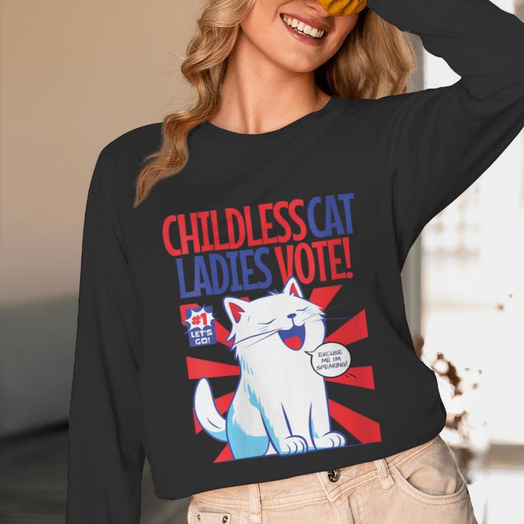 Childless Cat Ladies Vote Kamala Harris Cute Comic Book Cat Unisex Long Sleeve T-Shirt