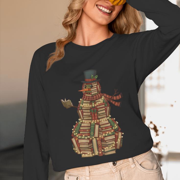 Christmas Snowman Made Of Books Holiday Reading Xmas Unisex Long Sleeve T-Shirt Christmas Snowman Made Of Books Holiday Reading Xmas Unisex Long Sleeve T-Shirt
