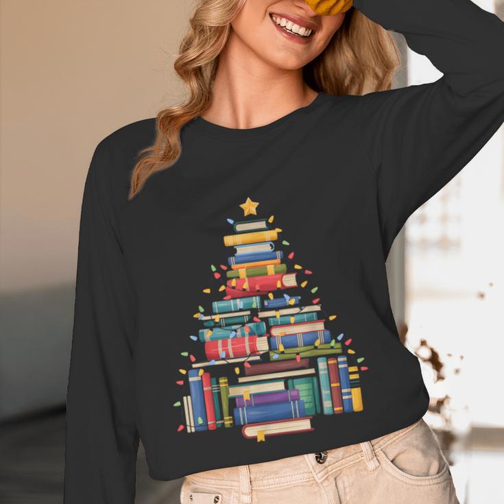 Christmas Tree Made Of Books Librarian Reader Holiday Unisex Long Sleeve T-Shirt