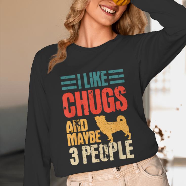 Chug Dog Retro Vintage Pughuahua Owner Fur Parent Introvert Unisex Long Sleeve T-Shirt