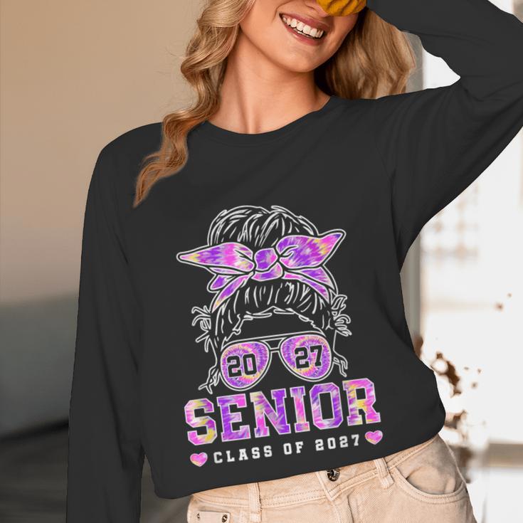 Class Of 2027 Senior Coquette Bow Messy Hair 26 Graduation Unisex Long Sleeve T-Shirt