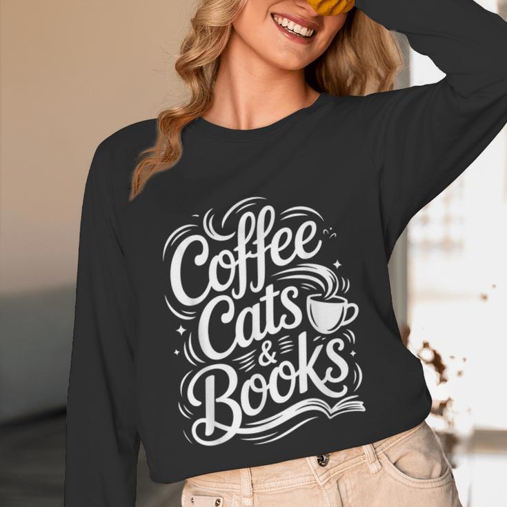 Coffee Cats & Books Reading Book Lover Reader Unisex Long Sleeve T-Shirt