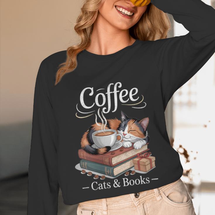 Coffee Cats And Books Cozy Calico Reader Love Cute Cat Unisex Long Sleeve T-Shirt