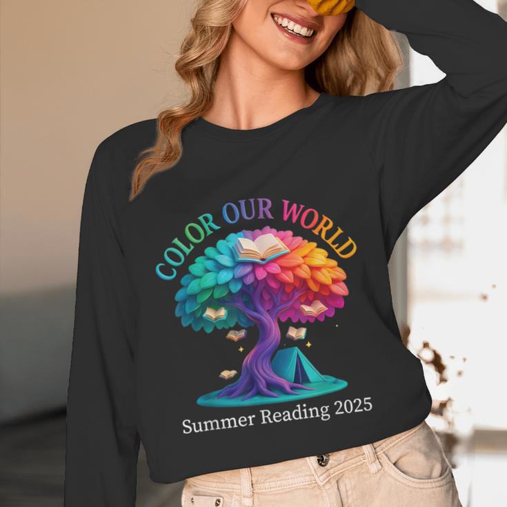 Color Our World Summer Reading 2025 Tree Book Lover Camping Unisex Long Sleeve T-Shirt