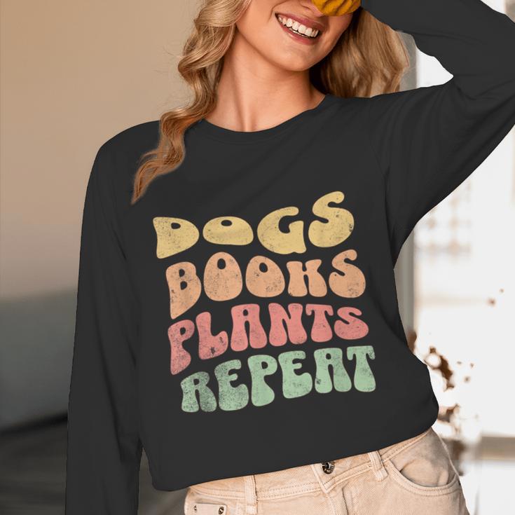 Colorful Dogs Books Plants Repeat Unisex Long Sleeve T-Shirt Colorful Dogs Books Plants Repeat Unisex Long Sleeve T-Shirt