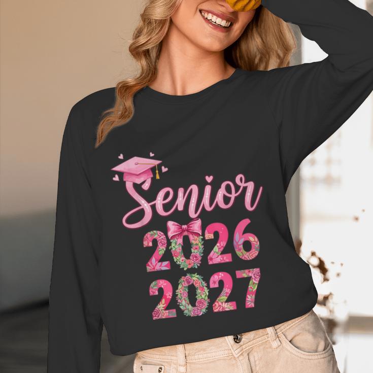 Coquette Pink Bow Flowers Senior 2026 2027 Graduation Unisex Long Sleeve T-Shirt
