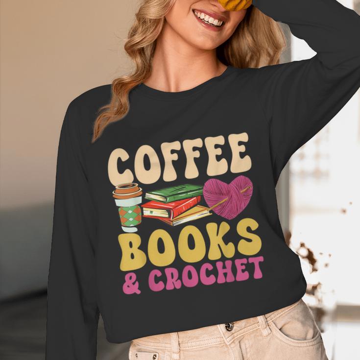 Crochet Coffee Reading Books Crocheter Crocheting Unisex Long Sleeve T-Shirt