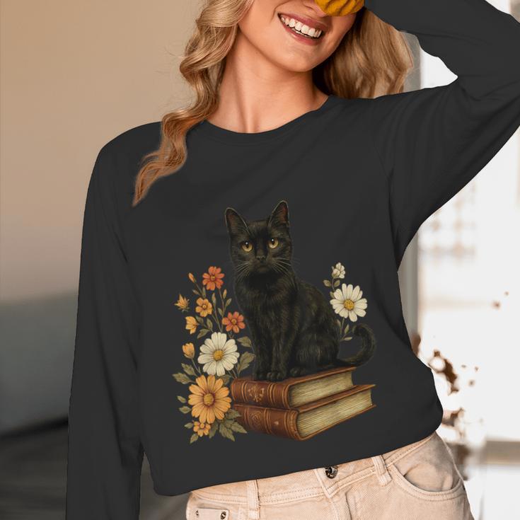 Cute Cat Book Flowers Unisex Long Sleeve T-Shirt Cute Cat Book Flowers Unisex Long Sleeve T-Shirt