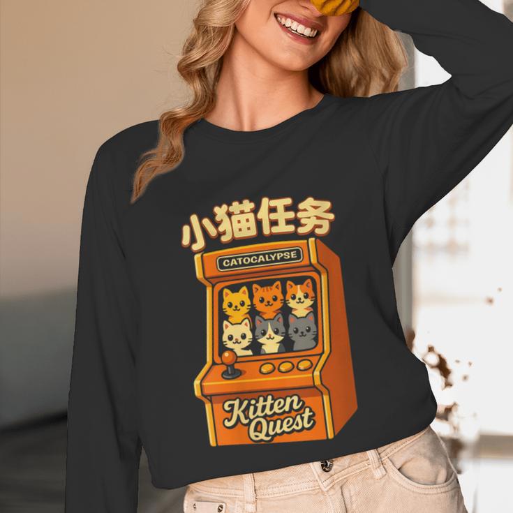 Cute Cats Retro 1980's Arcade Nostalgia Old Game Cabinet Unisex Long Sleeve T-Shirt