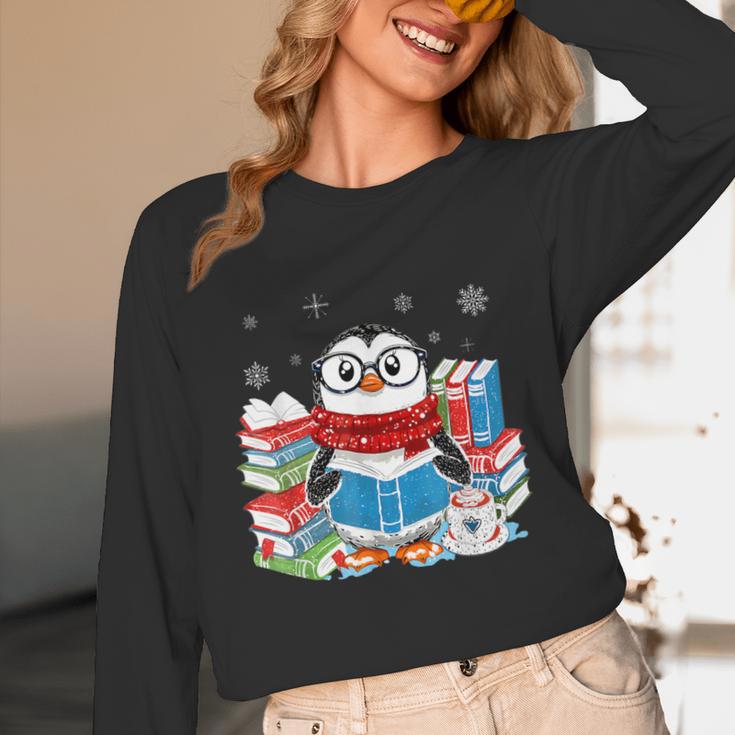 Cute Christmas A Penguin Reading Book Snowflake Hot Teacher Unisex Long Sleeve T-Shirt